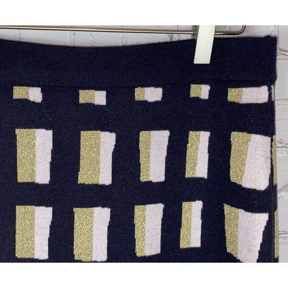 NWT ANN TAYLOR Womens’ Navy Blue Gold Glitter Pink Pencil Knit Skirt Medium $89. - Picture 2 of 6